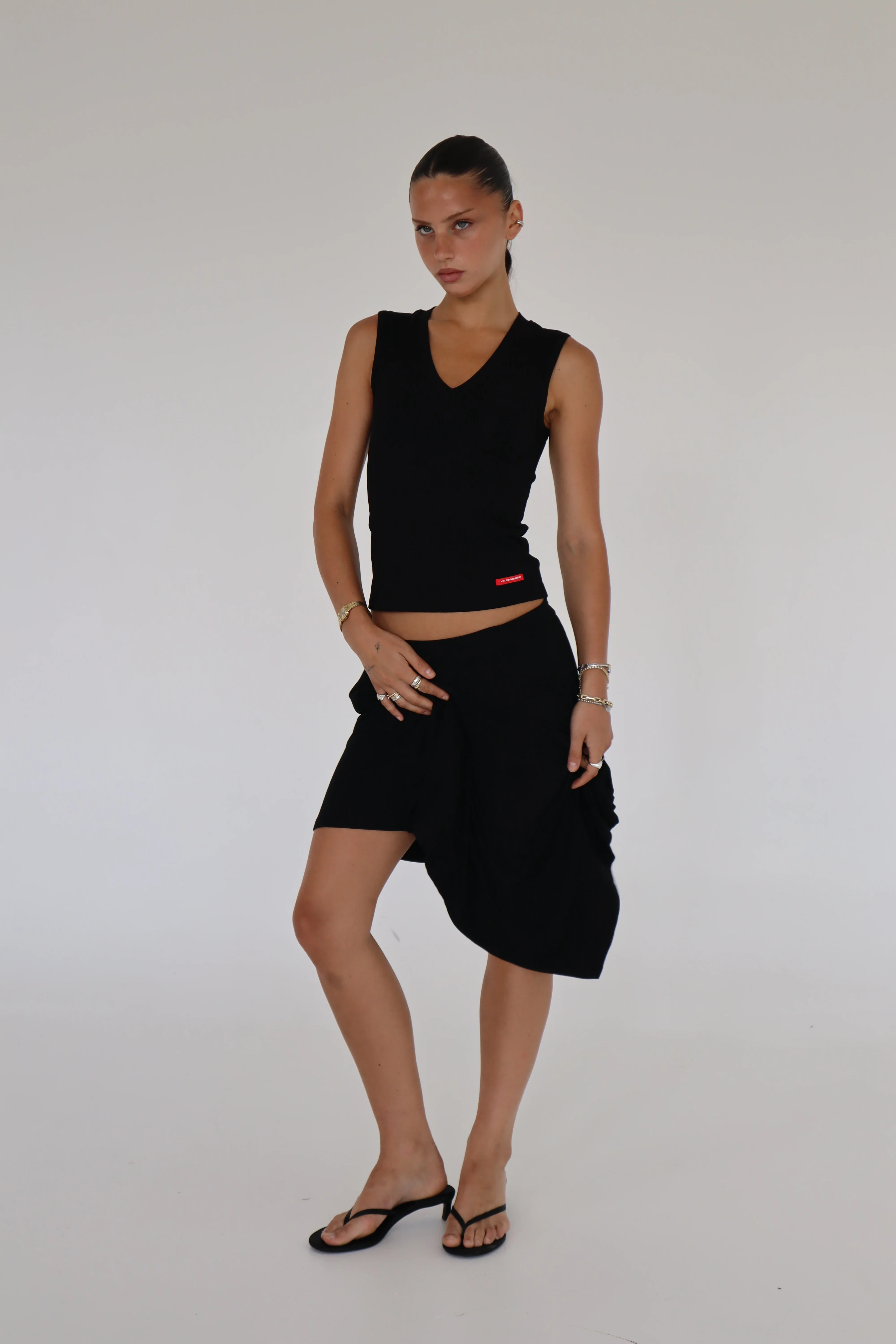 Asymmetric Bamboo Skirt | Black - Image 5