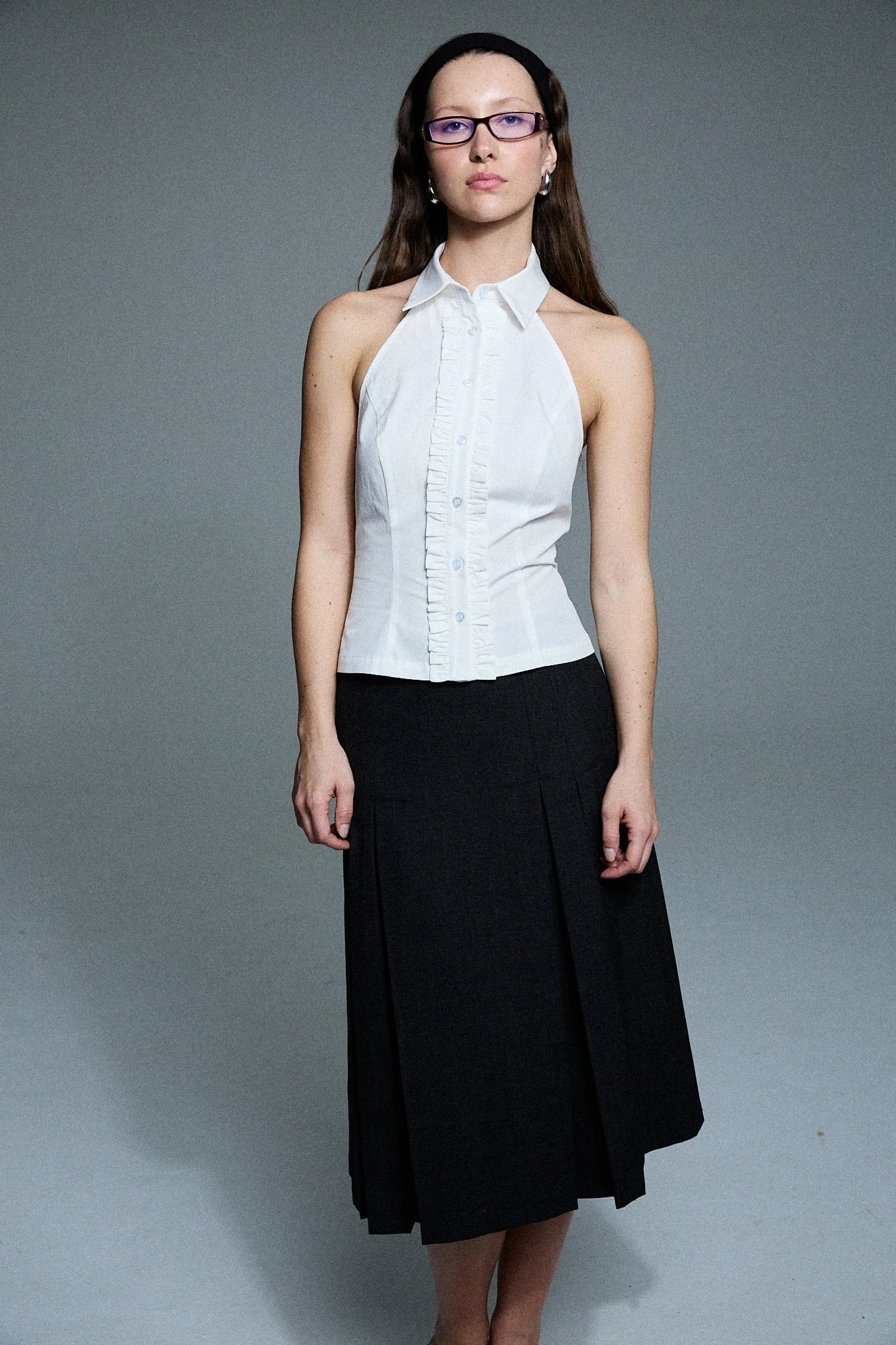pleated midi skirt - charcoal - Image 4