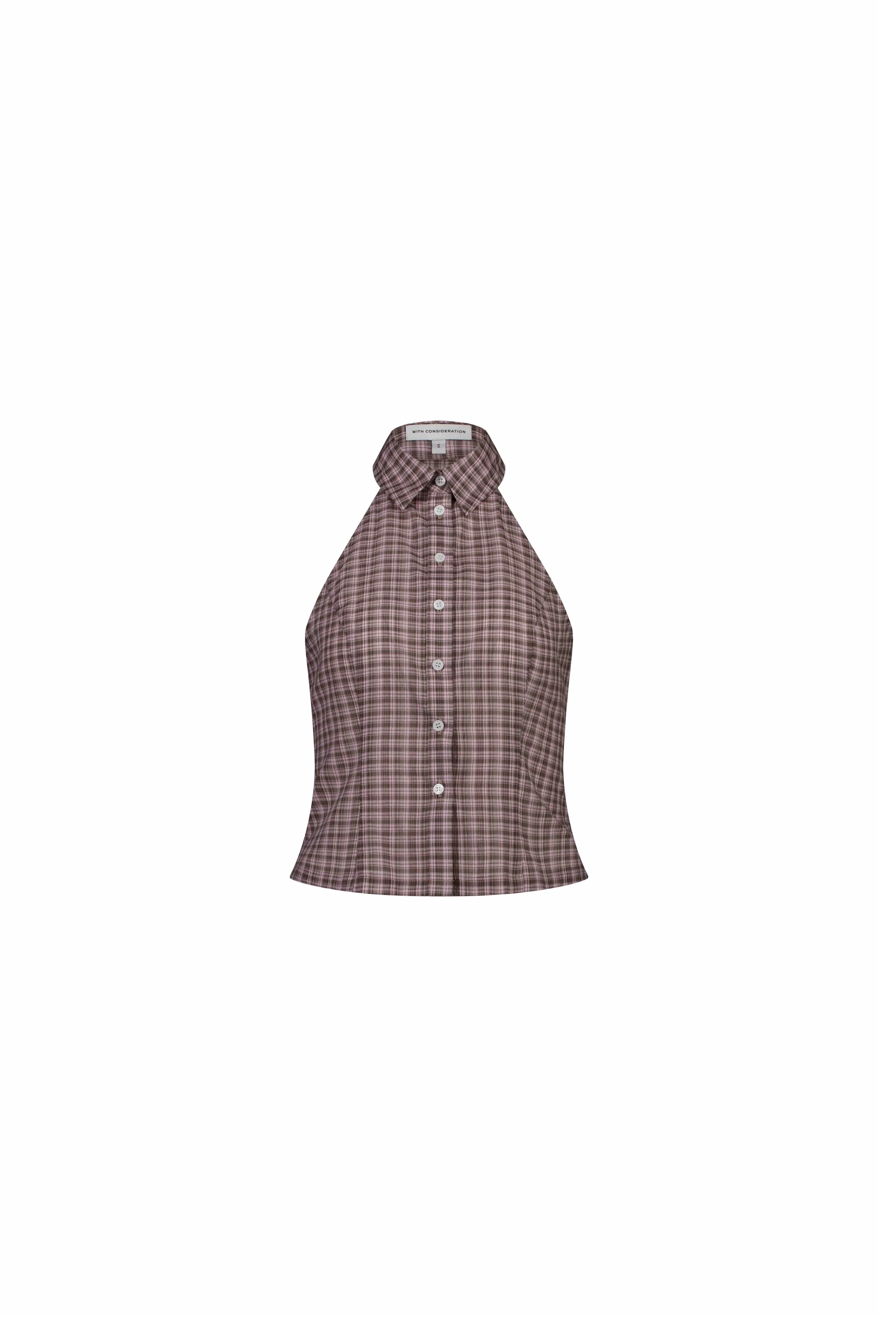 Plaid Halter Shirt | Brown - Image 3