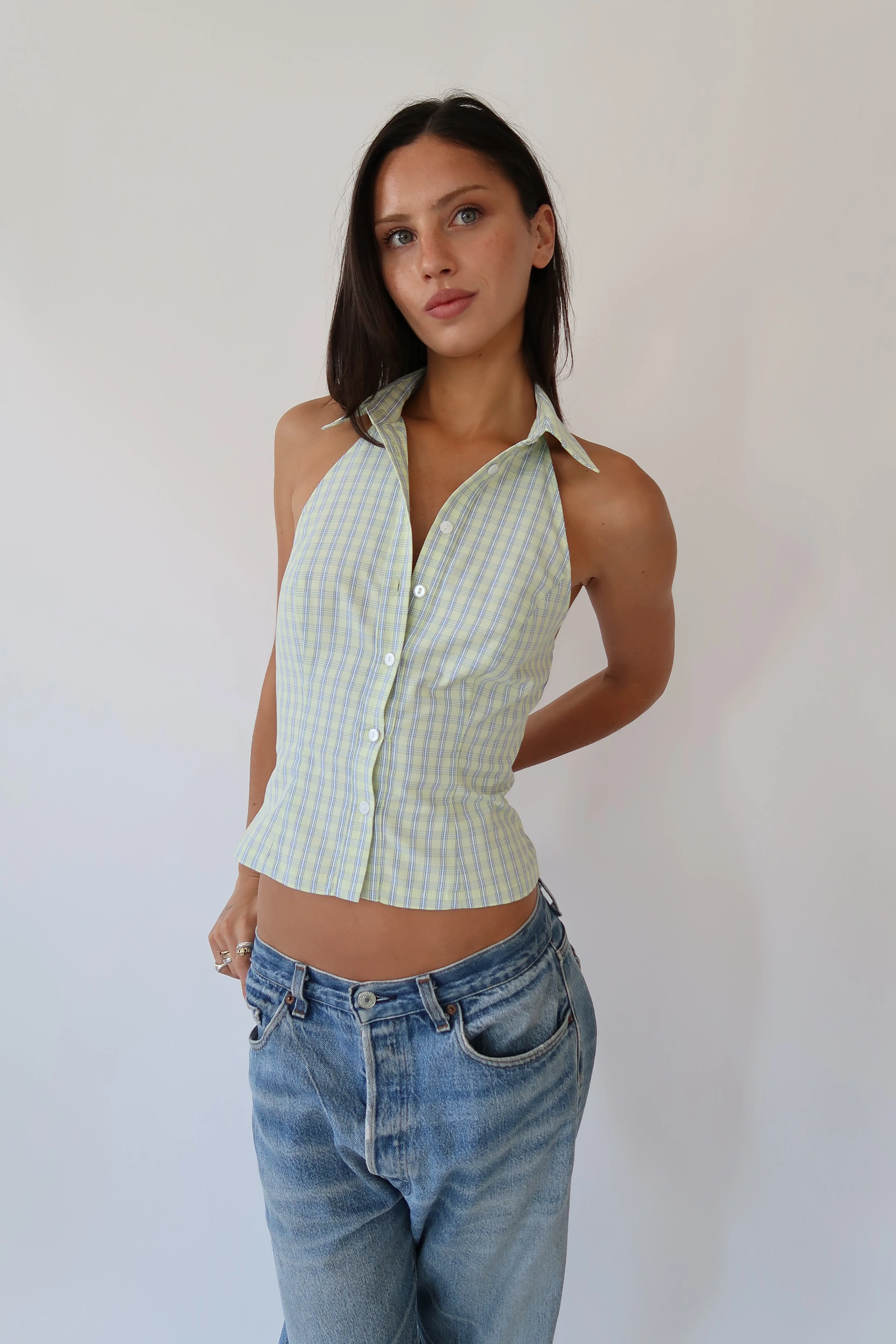 Plaid Halter Shirt | Yellow - Image 4