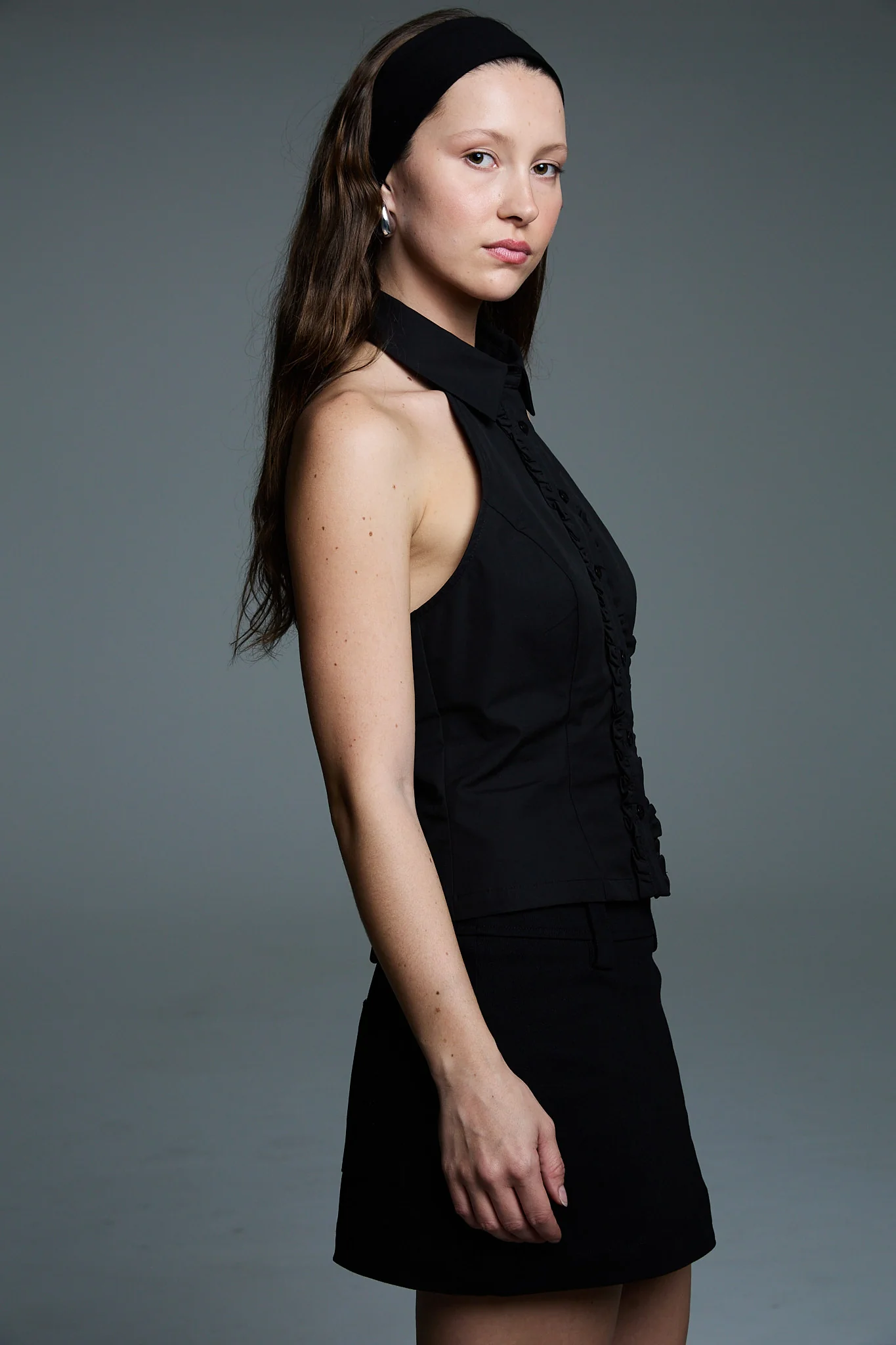Ruffle Halter Shirt | Black - Image 4