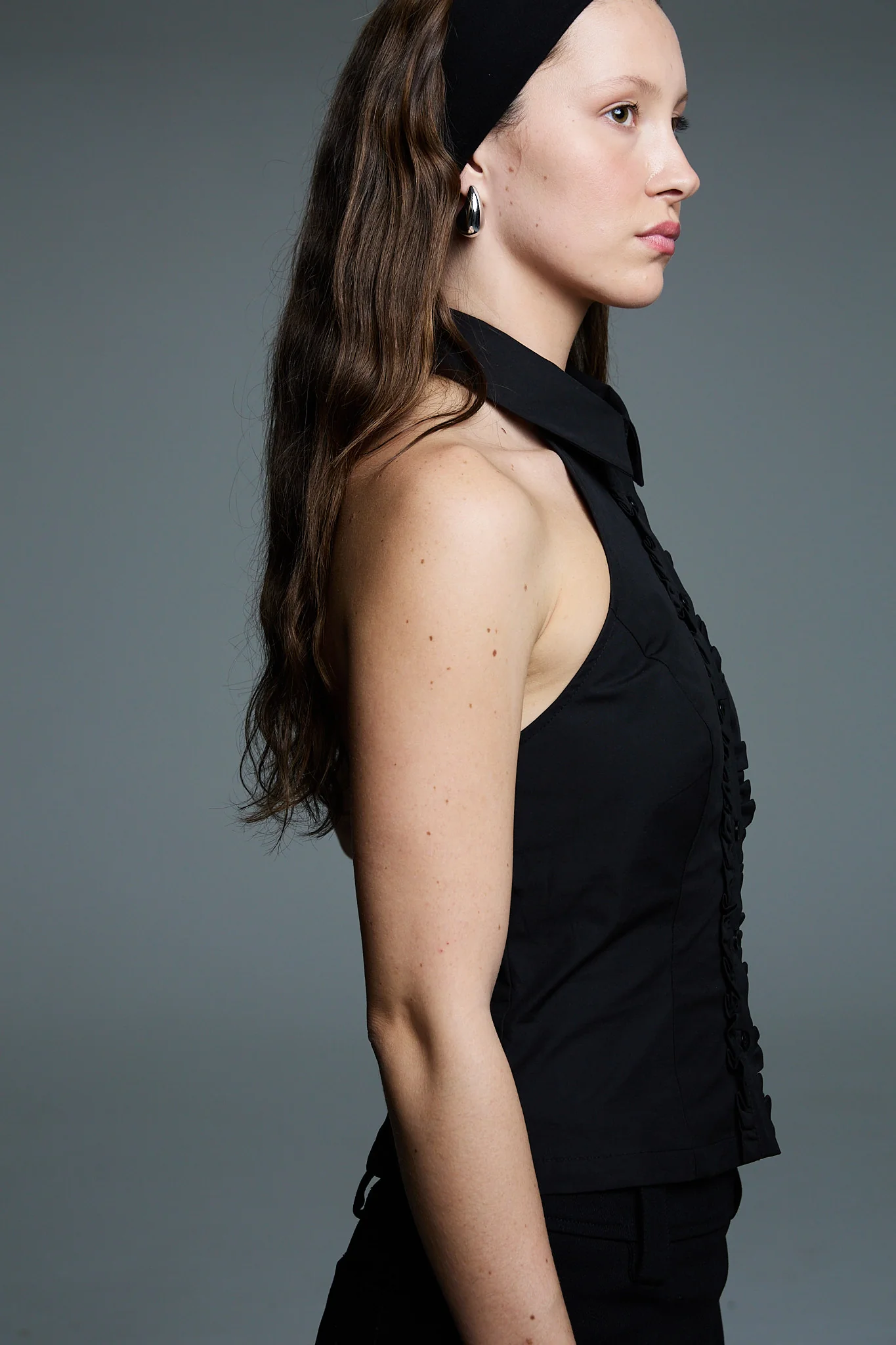 Ruffle Halter Shirt | Black - Image 5