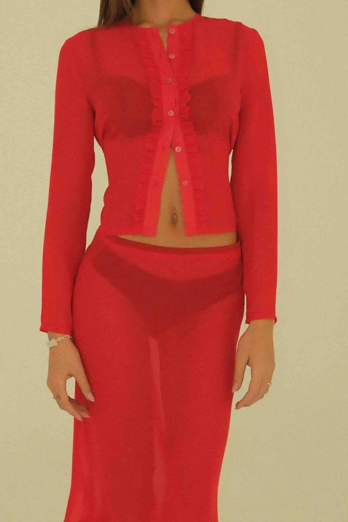Sheer Midi Skirt | Red - Image 6