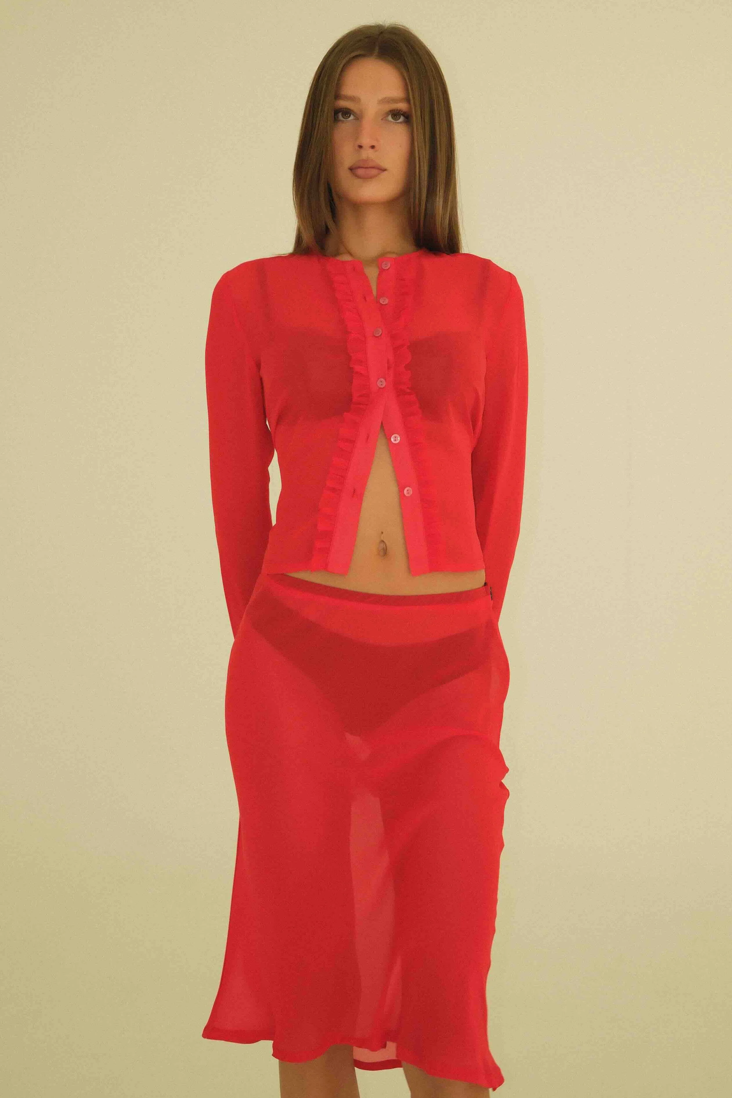 Sheer Midi Skirt | Red - Image 5